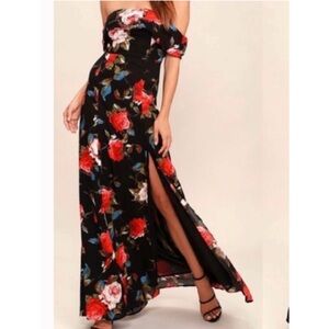 NWT LuLu’s Maxi Dress Floral Off the Shoulder Maxi Dress Size XS